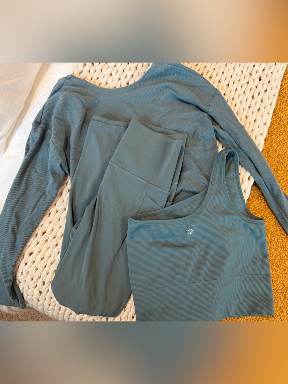 Athleta Teal Active Tank with Long-Sleeve Top and Leggings Set